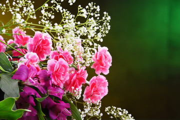 Composition with bouquet of freshly cut flowers