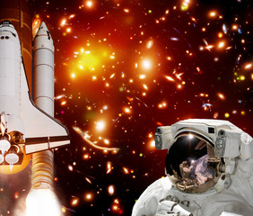 Rocket (shuttle), astronaut and galaxy. The elements of this image furnished by NASA.