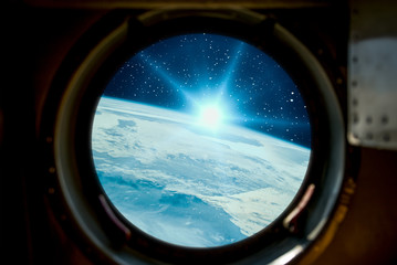 Sunrise, view from spaceship. Elements of this image furnished by NASA.