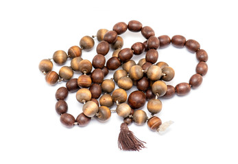 Religion wooden Beads isolated on white Background