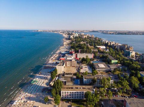 Aerial view of Mamaia in Constanta, popular tourist place and resort on black sea in a Romania. 