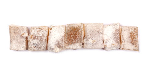 Turkish delight with walnut isolated on white background, top view