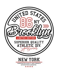 Brooklyn typography athletic sport for t-shirt printing design and various uses, vector image.