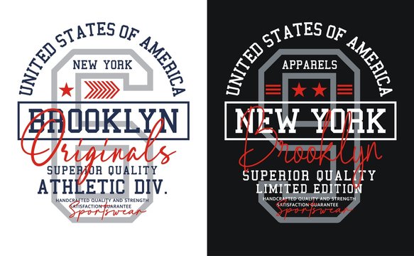 New York Brooklyn typography sport USA style for t-shirt printing design and various uses, vector image.