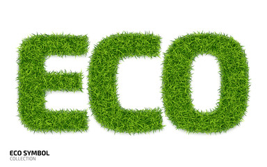 Obraz na płótnie Canvas The word ECO from green grass isolated on a white background. Letters with a lawn texture. Eco symbol collection. Vector illustration