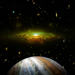 Jupiter and outer space, galaxies. The elements of this image furnished by NASA.