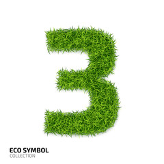 Grass number Three isolated on white background. Symbol 3 with the green lawn texture. Eco symbol collection. Vector illustration