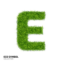 Letter of grass alphabet. Grass letter E isolated on white background. Symbol with the green lawn texture. Eco symbol collection. Vector illustration