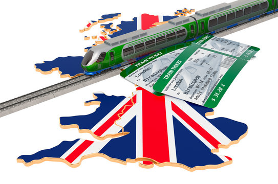 Rail travel in  the United Kingdom, concept. 3D rendering