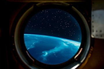 Sunrise, view from spaceship. Elements of this image furnished by NASA.
