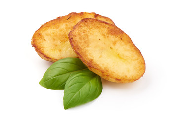 Fried Potatoes, close-up, isolated on white background
