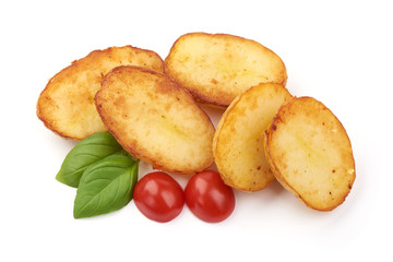 Fried Potatoes, close-up, isolated on white background