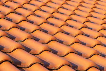 red clay roof tile texture with bevel, close up
