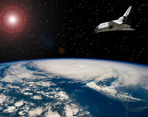 Shuttle that flies in space. The elements of this image furnished by NASA.