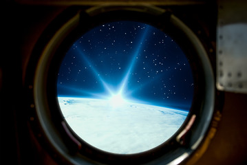 Sunrise, view from spaceship. Elements of this image furnished by NASA.