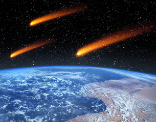 Earth and comets above. The elements of this image furnished by NASA.