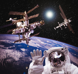 Space statation and spacecraft. Wonderful view from outer space. The elements of this image...