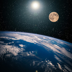 Moon and earth, view from space. The elements of this image furnished by NASA.