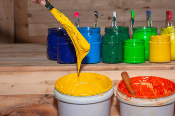 yellow ink of  screen printing tee shirt in screen printing tee shirt factory store.