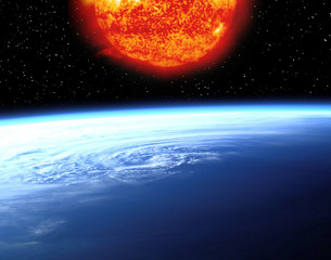 Earth and sun. Distance between them. The elements of this image furnished by NASA.