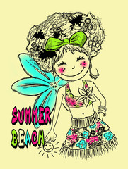 cute girl pattern, summer themed print
