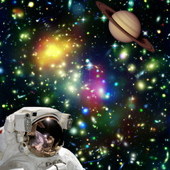 Naklejka premium Astronaut looking at the planet against space. The elements of this image furnished by NASA.