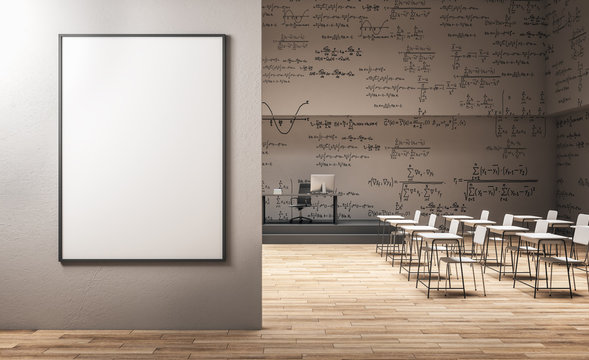 Modern classroom with billboard