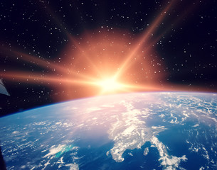 Earth from space during a sunrise. The elements of this image furnished by NASA.