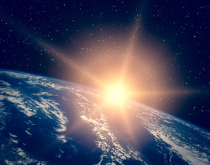 Sunrise  from space. The elements of this image furnished by NASA.