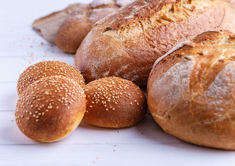 Freshly Baked Homemade Bread, close-up, isolated on a white background.