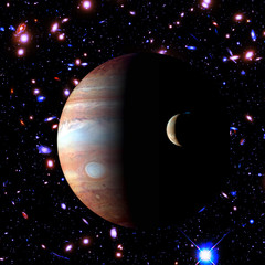 Jupiter and its moon. The elements of this image furnished by NASA.