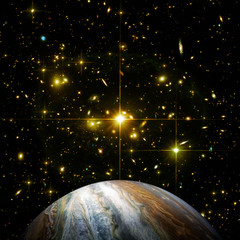 Jupiter and outer space, galaxies. The elements of this image furnished by NASA.