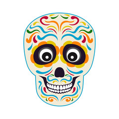 Mexican sugar skull isolated on white background. Vector illustration in cartoon simple flat style. Day of the dead. Dia de los muertos. 