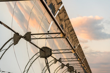 Detail of the concentrators and solar panels of the solar thermal power plant in Logrosan