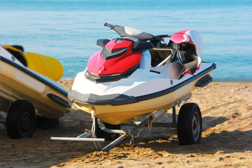 sea motorcycle jetski scooter on a background of blue sea