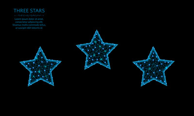 Obraz premium Three stars low poly design, Rating sign in polygonal style, favorite vector illustration on black background