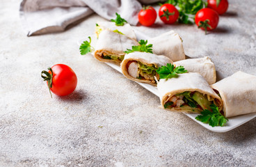 Lavash rolls with chicken and vegetables