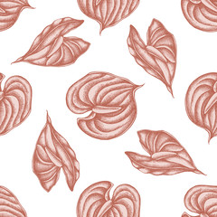 Seamless pattern with hand drawn pastel anthurium