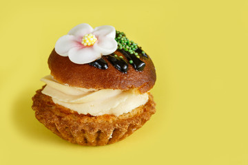 Basket cake on a yellow background