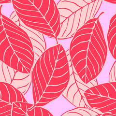 Seamless vector pattern with tropical leaves editable and separable coral