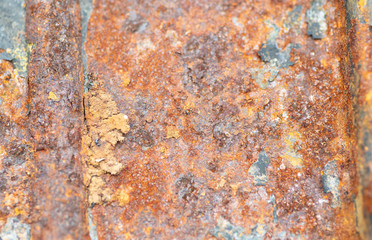 Close up of an old sheet of metal with a lot of rust