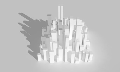 Abstract white city block. Digital model, 3d