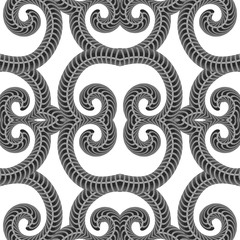 Grey Ornamental Seamless Line Pattern. Endless Texture. Oriental Geometric Ornament
