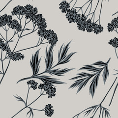 Seamless pattern with hand drawn stylized valerian