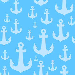 Vector Seamless background pattern with anchors on blue backdrop. Nautical texture for web design, banners and textile.