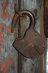 padlock on old wooden door