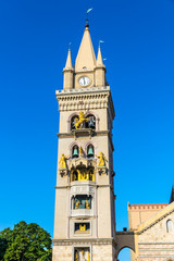 Clock tower of Messina Cathedral (Italian: Duomo di Messina) in Messina city, Sicily, Italy. Clock tower has the largest astronomical clock in the world