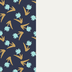 Card with seamless pattern of hand drawn flowers and empty space for your text. Leaflet with floral ornament. Doodle flower wallpaper.