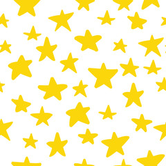 Seamless pattern with hand drawn stars on white background. Sky background. Vector illustration.