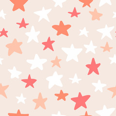 Obraz premium Seamless pattern with hand drawn stars on beige background. Sky background. Vector illustration.